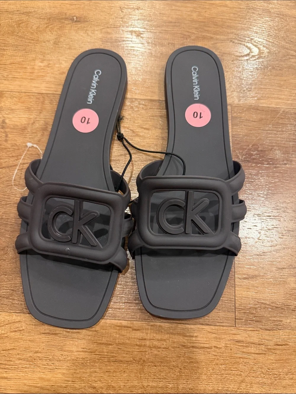 size 10M calvin Klein women’s Matte Black CK Logo Slide Sandals